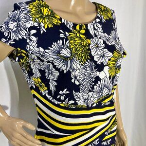 NWT Shelby & Palmer Sz 14 Navy & Yellow Floral Midi Dress